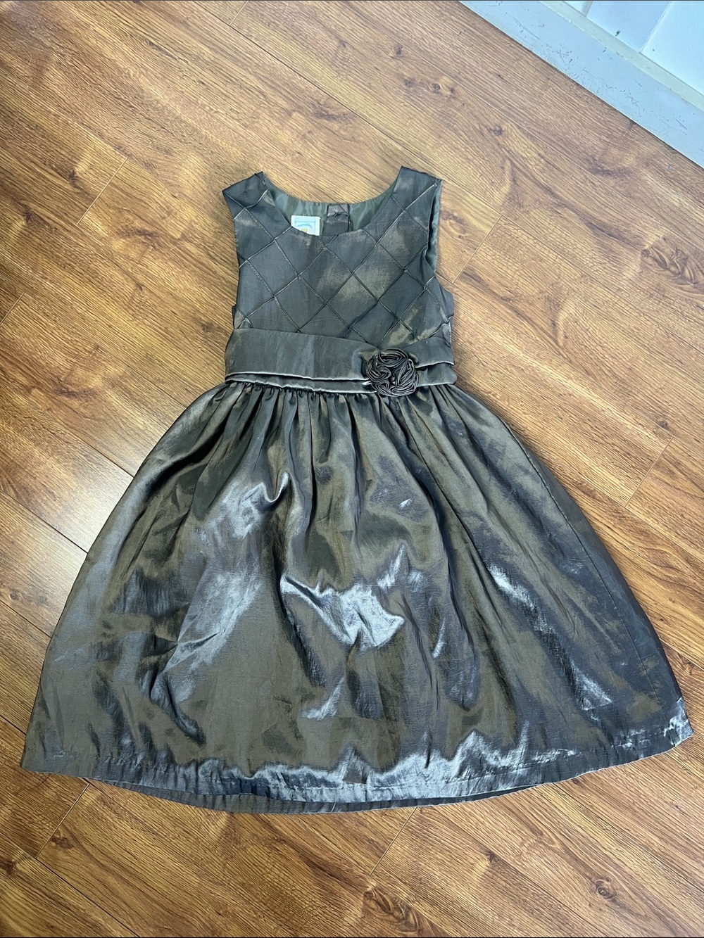 Girls Vintage Party Dress with Rosette Waist Metallic Bronze